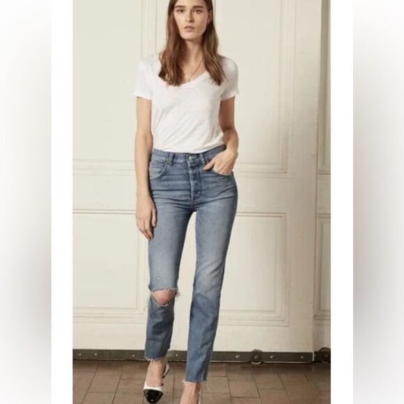 Boyish by Her Dempsey Distressed Button Fly Jeans Womens Straight Leg - Picture 2 of 8